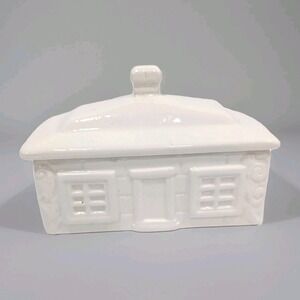 Lidded House Trinket Box or Butter Dish Ceramic Glossy‎ White by Creative Co-op